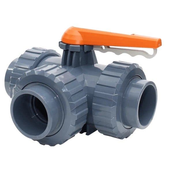 Robinet cu bilă 3 căi PTFE "L" D063 - Vedere Principală PiscinEcom
