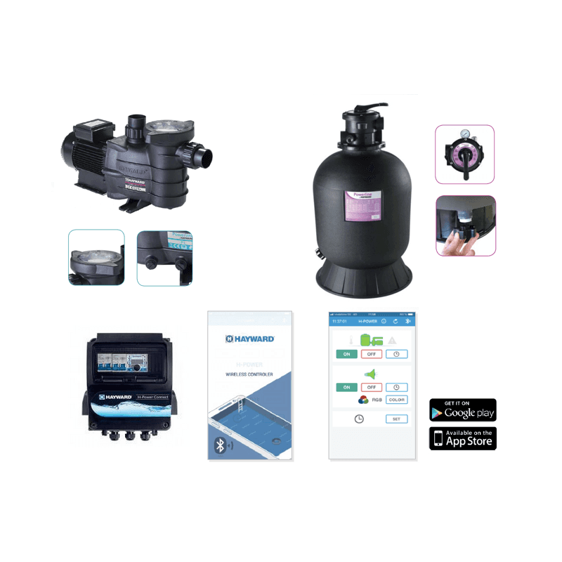 Set filtrare piscina Powerline TOP 14 mc/h, panou Bluetooth - Hayward - undefined Premium Piscine Com Ro