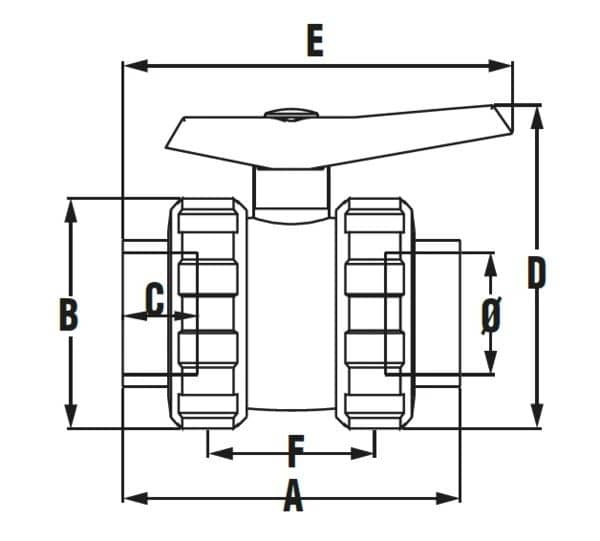 Robinet cu bilă LIP/LIP PTFE D 075 - Robinete PVC Premium PiscinEcom