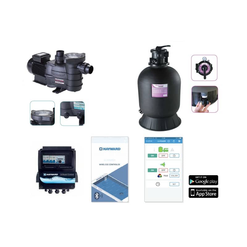 Set filtrare piscina Powerline TOP 14 mc/h, panou Bluetooth - Hayward - Kit Filtrare Piscina Premium PiscinEcom