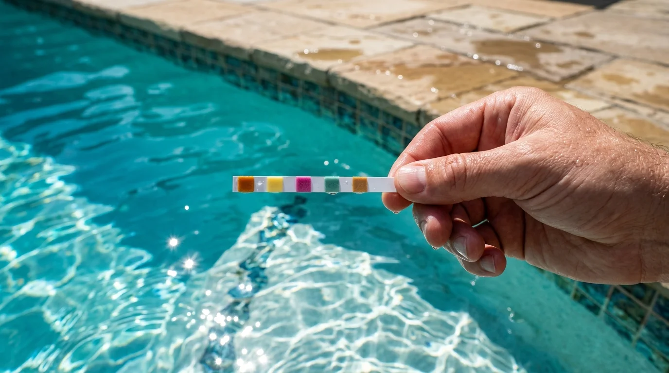 Benzi de testare rapidă a parametrilor apei din piscină: pH, clor liber, alcalinitate și duritate