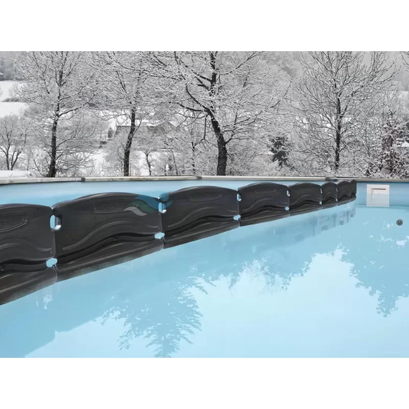 Dispunerea perimetrală interioară a lanțului de balize anti-îngheț de-a lungul pereților piscinei pentru amortizarea dilatării gheții